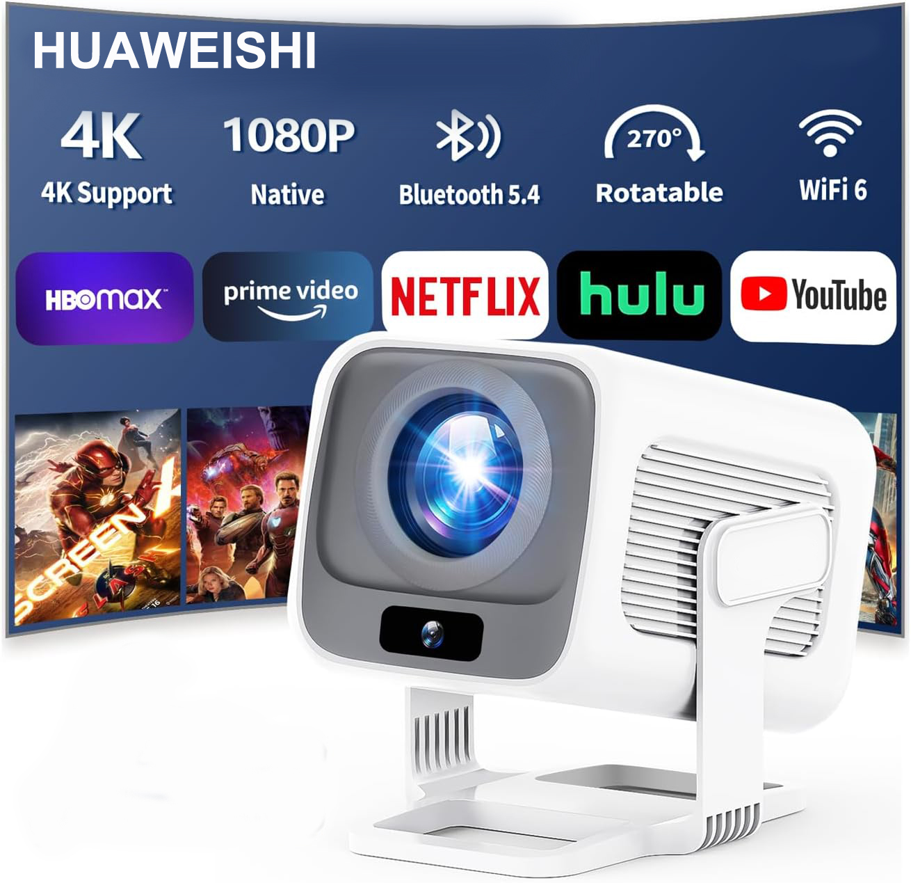Home Cinema Entertainment - جهاز عرض HUAWEISHI بدقة 4K يعمل